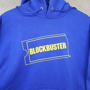 Hoodie Blockbuster Men Medium Last on Planet Bend Oregon vtg